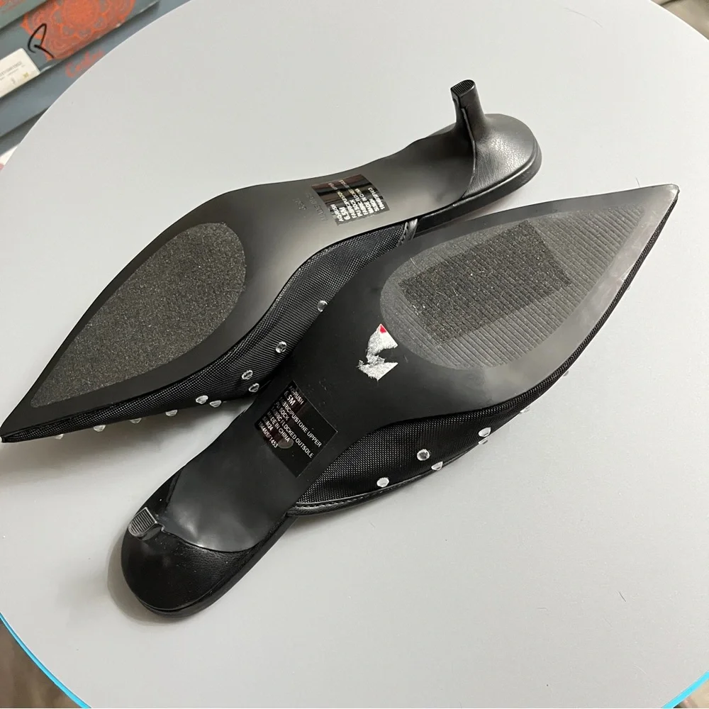 Aqua Black Mesh Heels with Rhinestone Accents - Picture 6 of 7